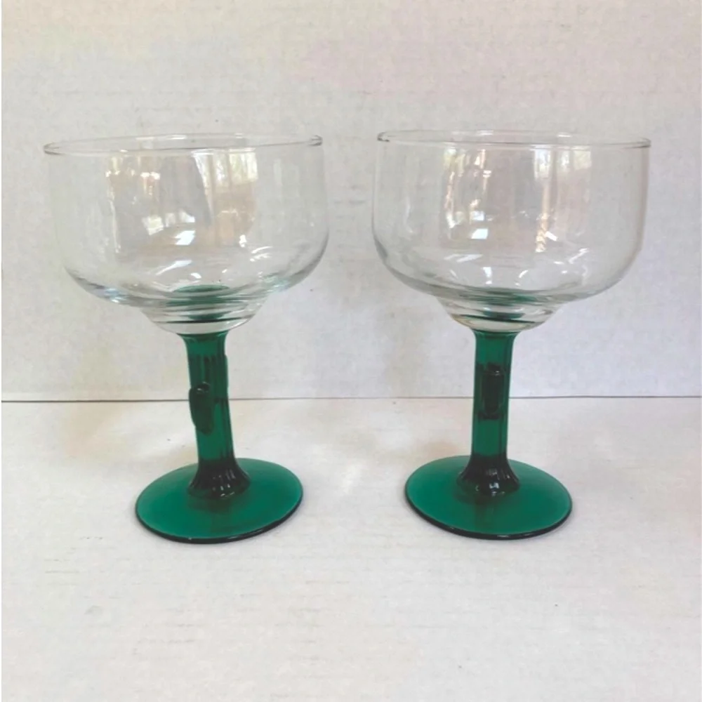 1980s Vintage CACTUS Southwestern Stemmed Margarita Glasses Set of 2